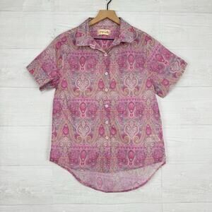 Papinelle Pajama Top Women‎ S Floral Paisley Pink Cotton Sleepwear Short Sleeve